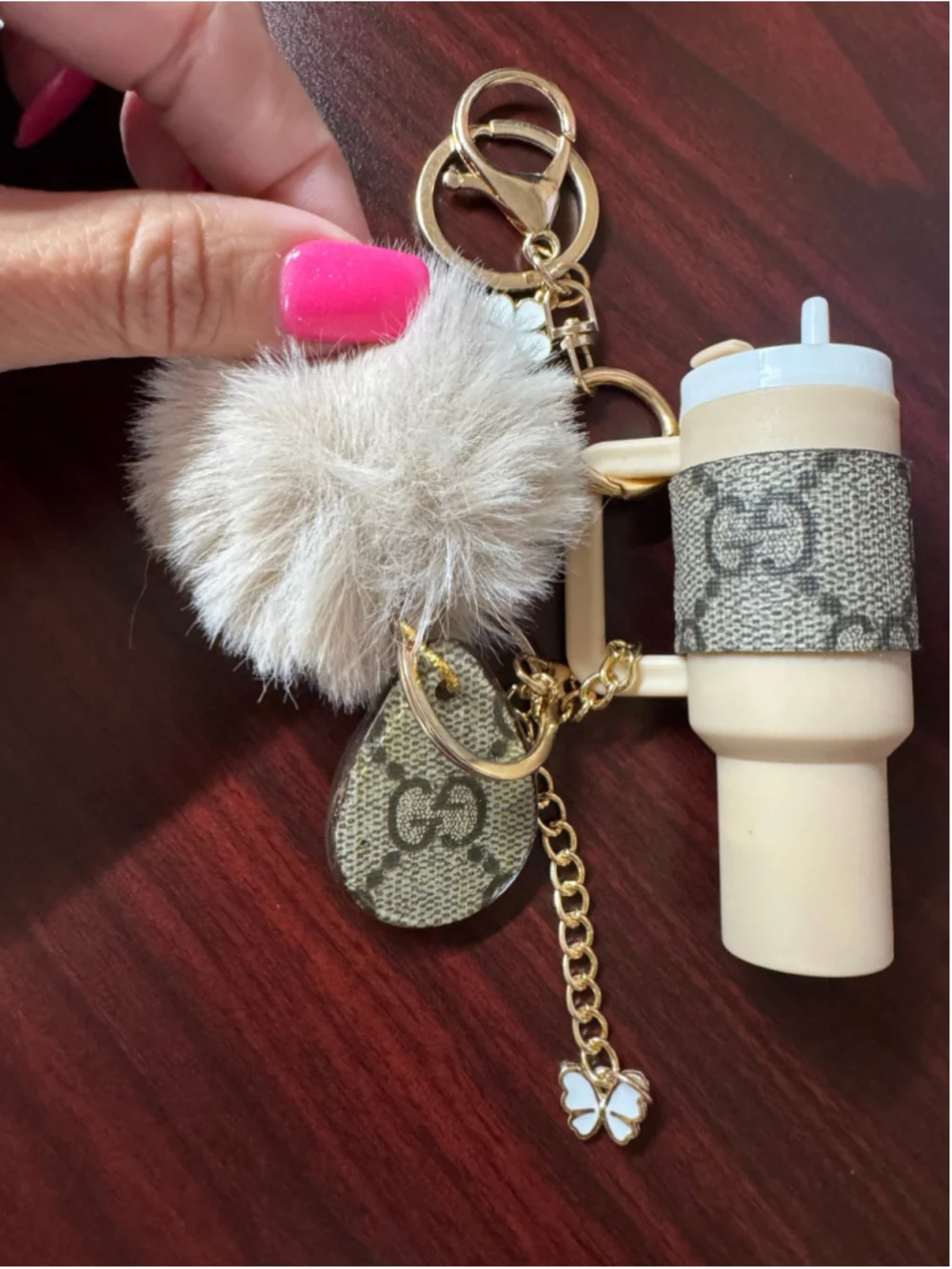 Handcrafted Mini Tumbler Lip Balm Holder Keychain w/ Authentic Gucci Canvas & Po